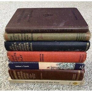 Antique Vtg Book Lot Of 7 Decor Home Office Hardcover Books Multicolor 1920s-50s